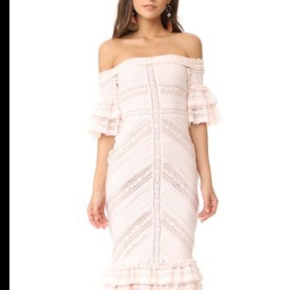 Cinq a Sept Naya ivory off the shoulder lace mermaid midi dress - Picture 4 of 8